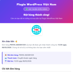 Tùy biến cảm ơn cho thông báo đơn hàng mới Woocommerce – Website WordPress